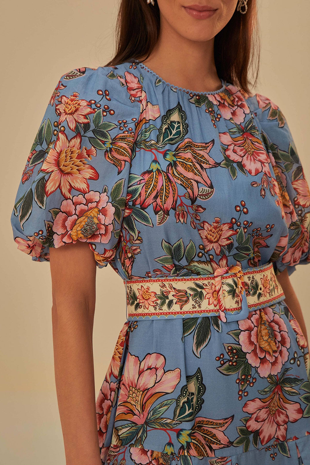 Robe courte Wonderful Bouquet en coton - Bleu