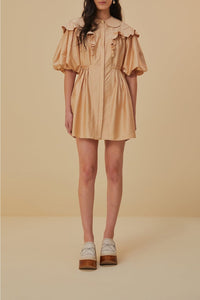 Robe courte à manches courtes en coton - Beige