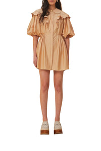 Robe courte à manches courtes en coton - Beige