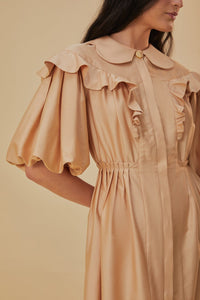 Robe courte à manches courtes en coton - Beige