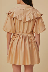 Robe courte à manches courtes en coton - Beige