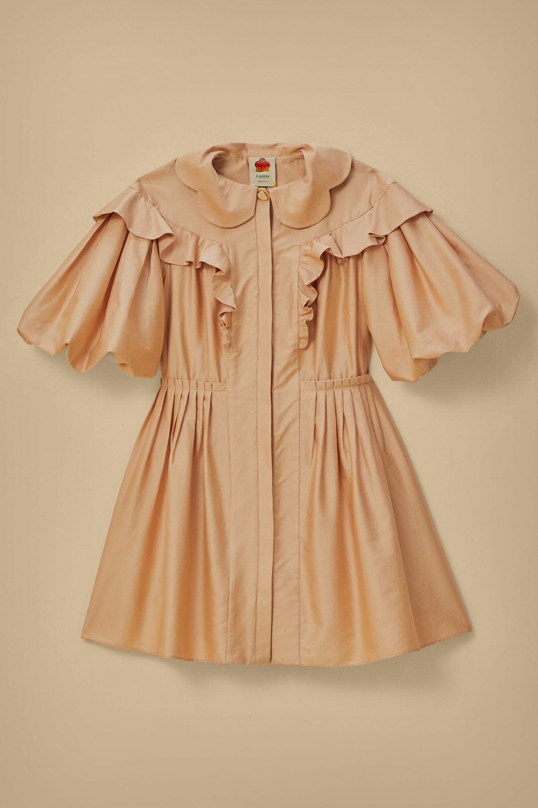 Robe courte à manches courtes en coton - Beige