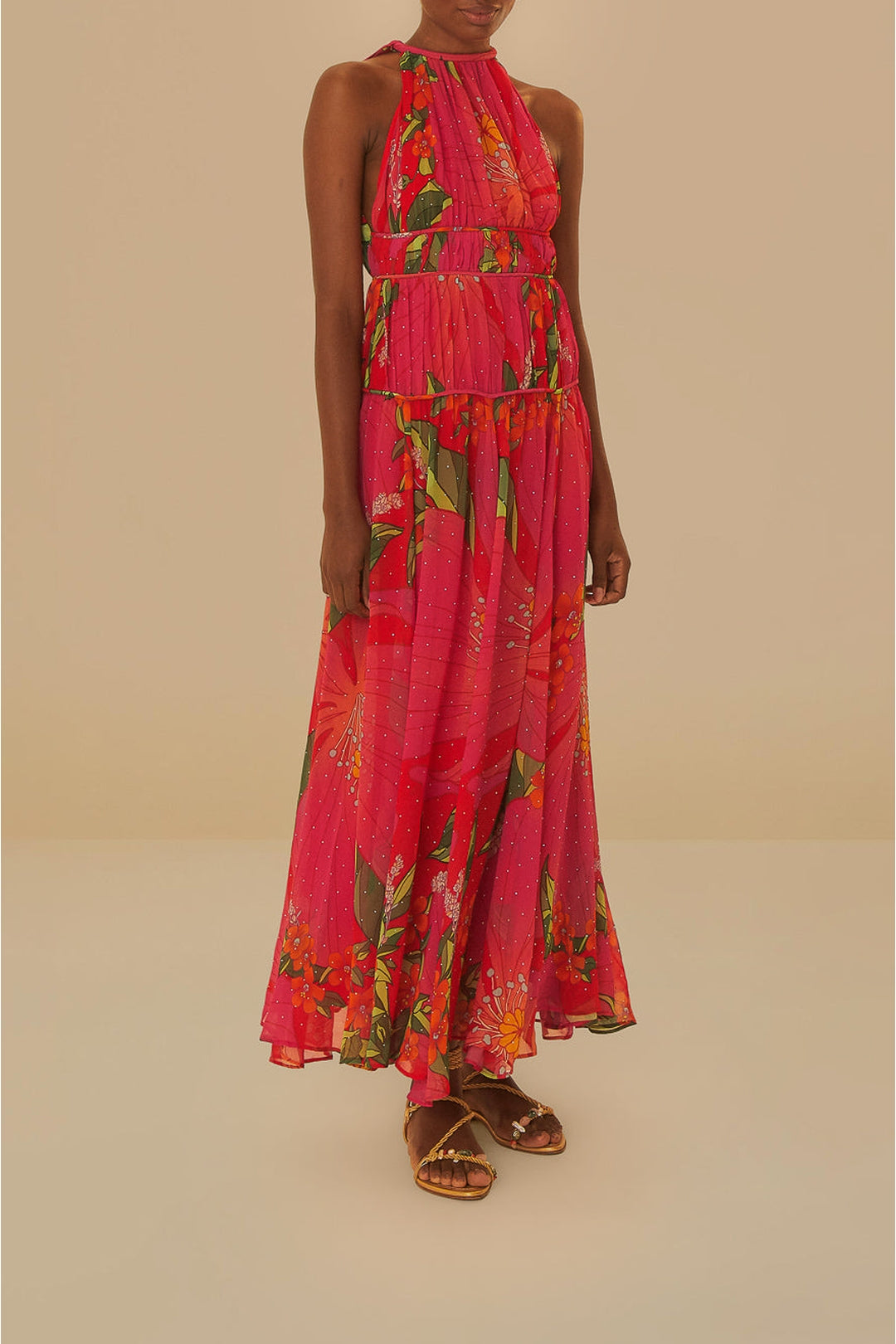Robe longue sans manches Pietra Floral - Rouge