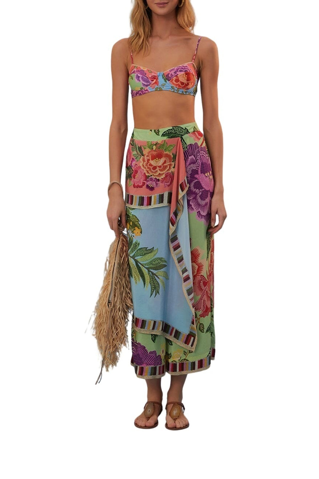 Pantalon façon paréo à fleurs - Multicolore