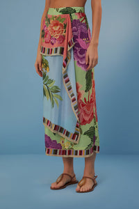 Pantalon façon paréo à fleurs - Multicolore