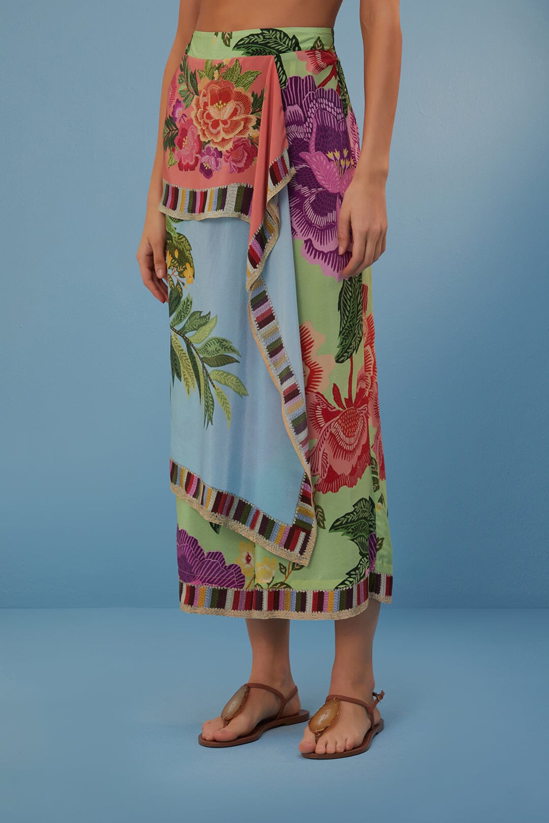 Pantalon façon paréo à fleurs - Multicolore