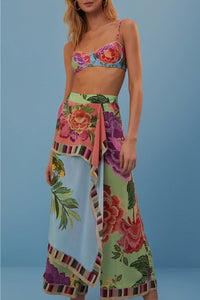 Pantalon façon paréo à fleurs - Multicolore