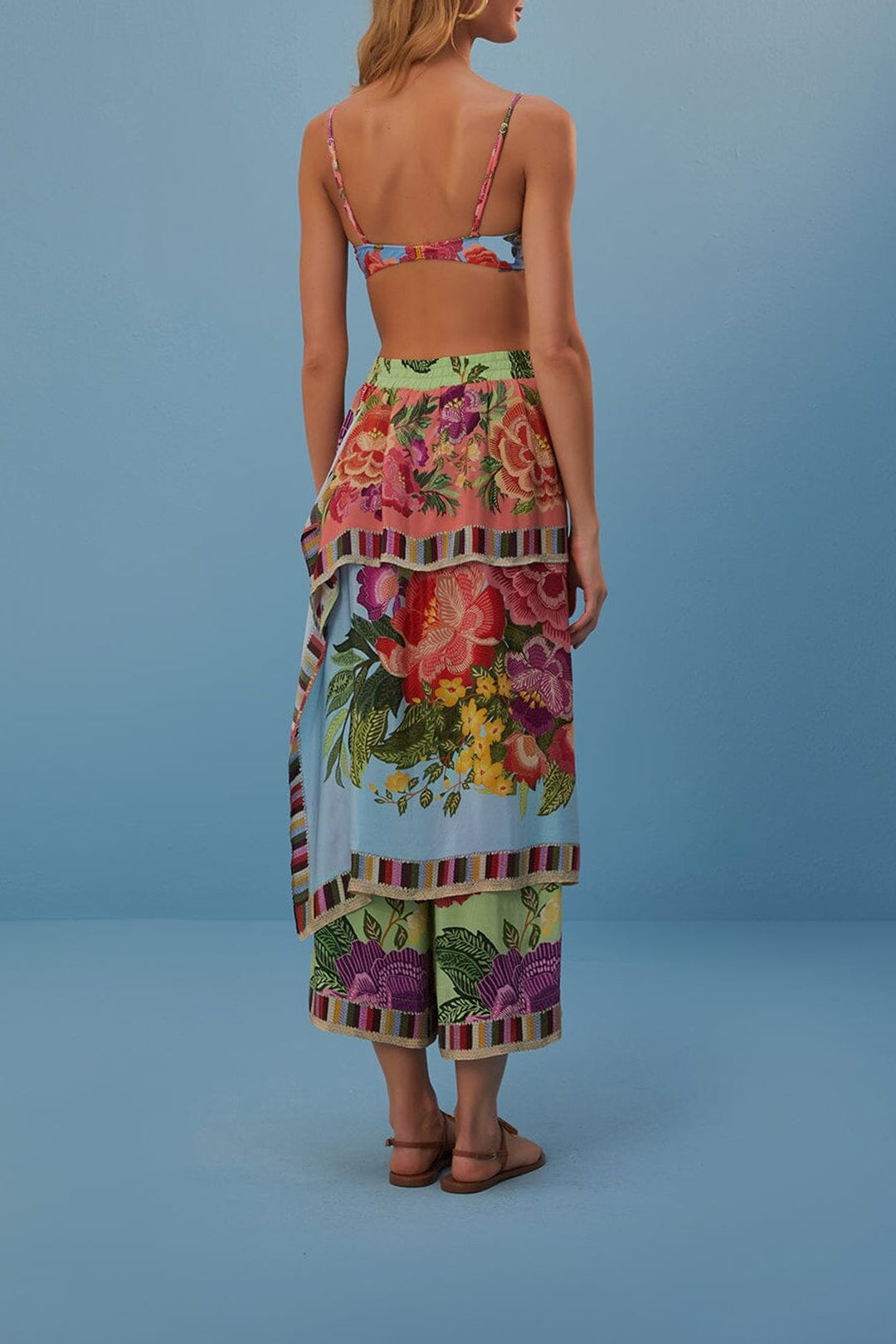 Pantalon façon paréo à fleurs - Multicolore