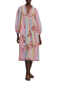 Robe midi brodée Coco Richillieu en coton - Multicolore