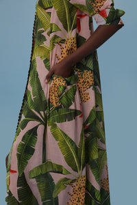 Kimono long Banana Leaves en coton - Vert