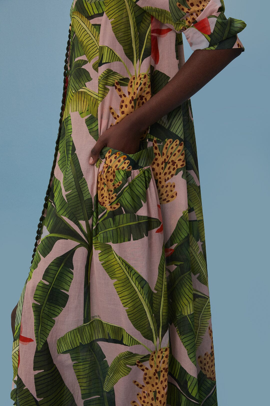 Kimono long Banana Leaves en coton - Vert