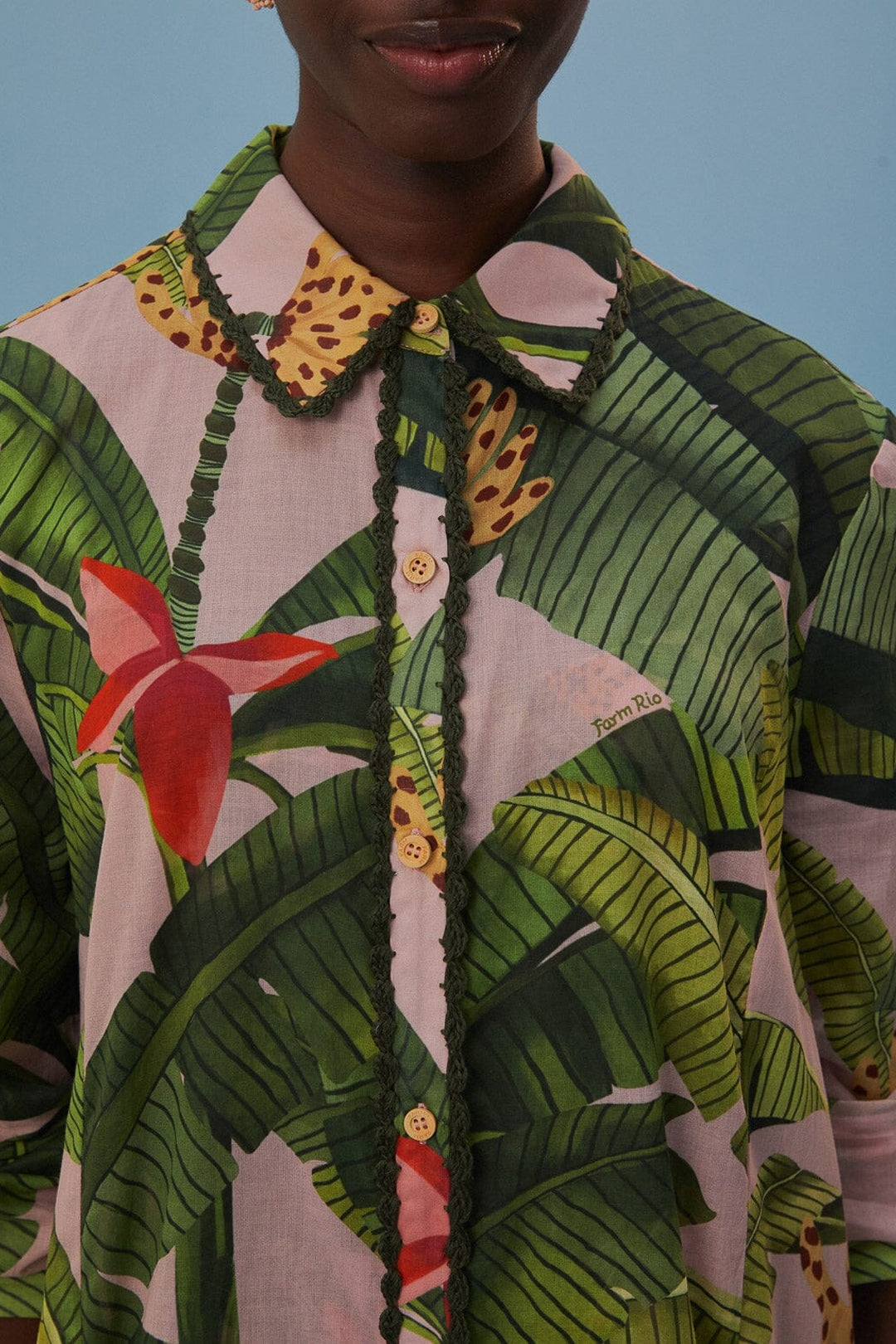 Kimono long Banana Leaves en coton - Vert