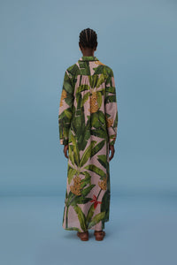 Kimono long Banana Leaves en coton - Vert