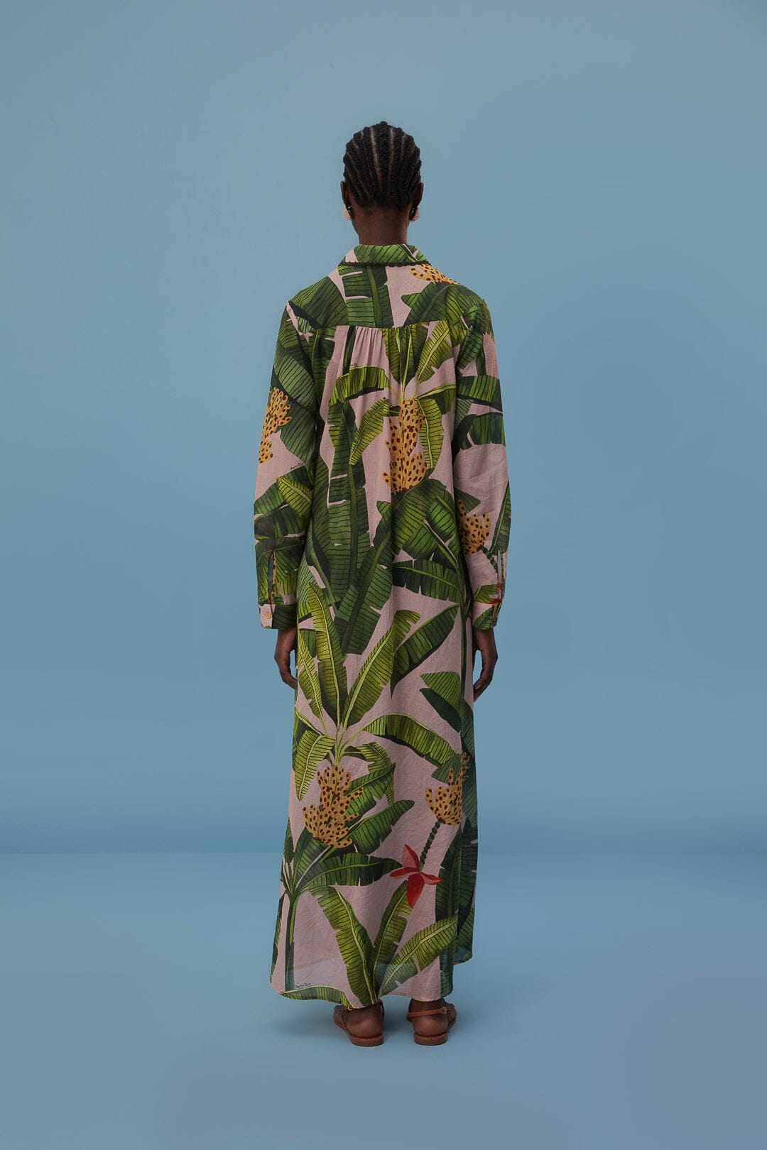 Kimono long Banana Leaves en coton - Vert