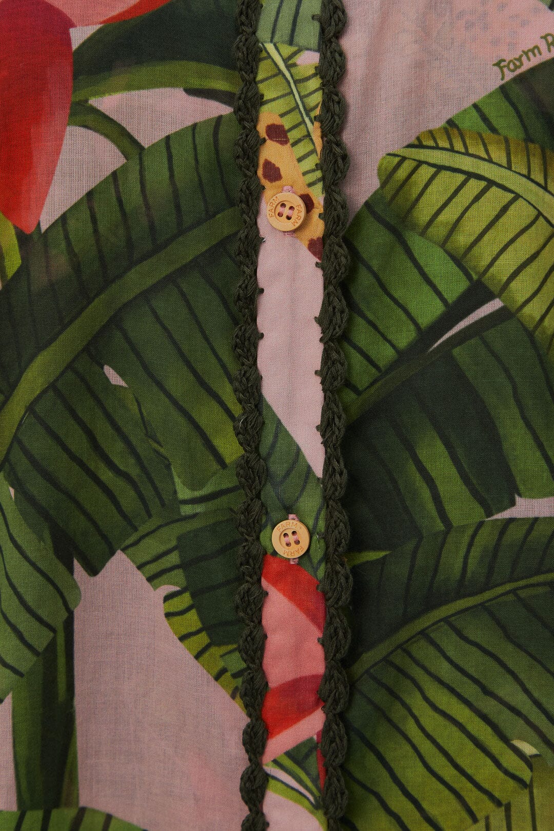 Kimono long Banana Leaves en coton - Vert