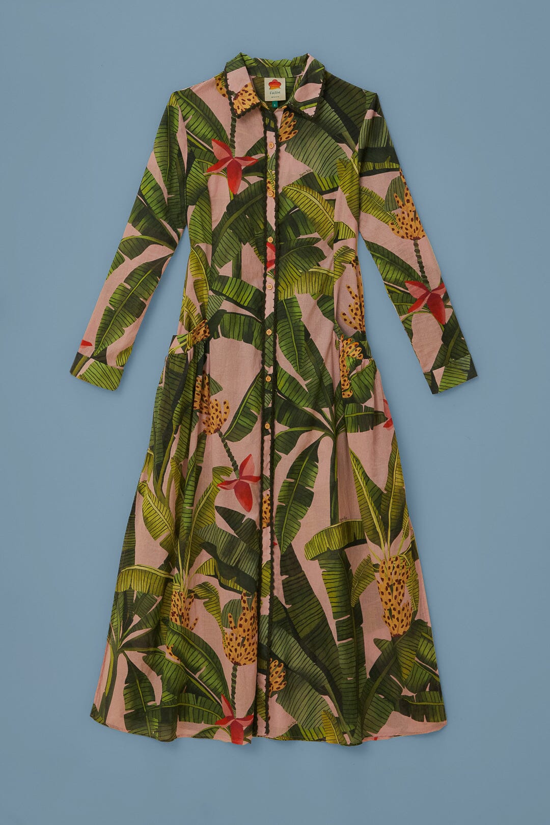 Kimono long Banana Leaves en coton - Vert