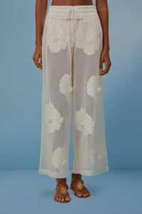Pantalon à fleurs en coton - Blanc