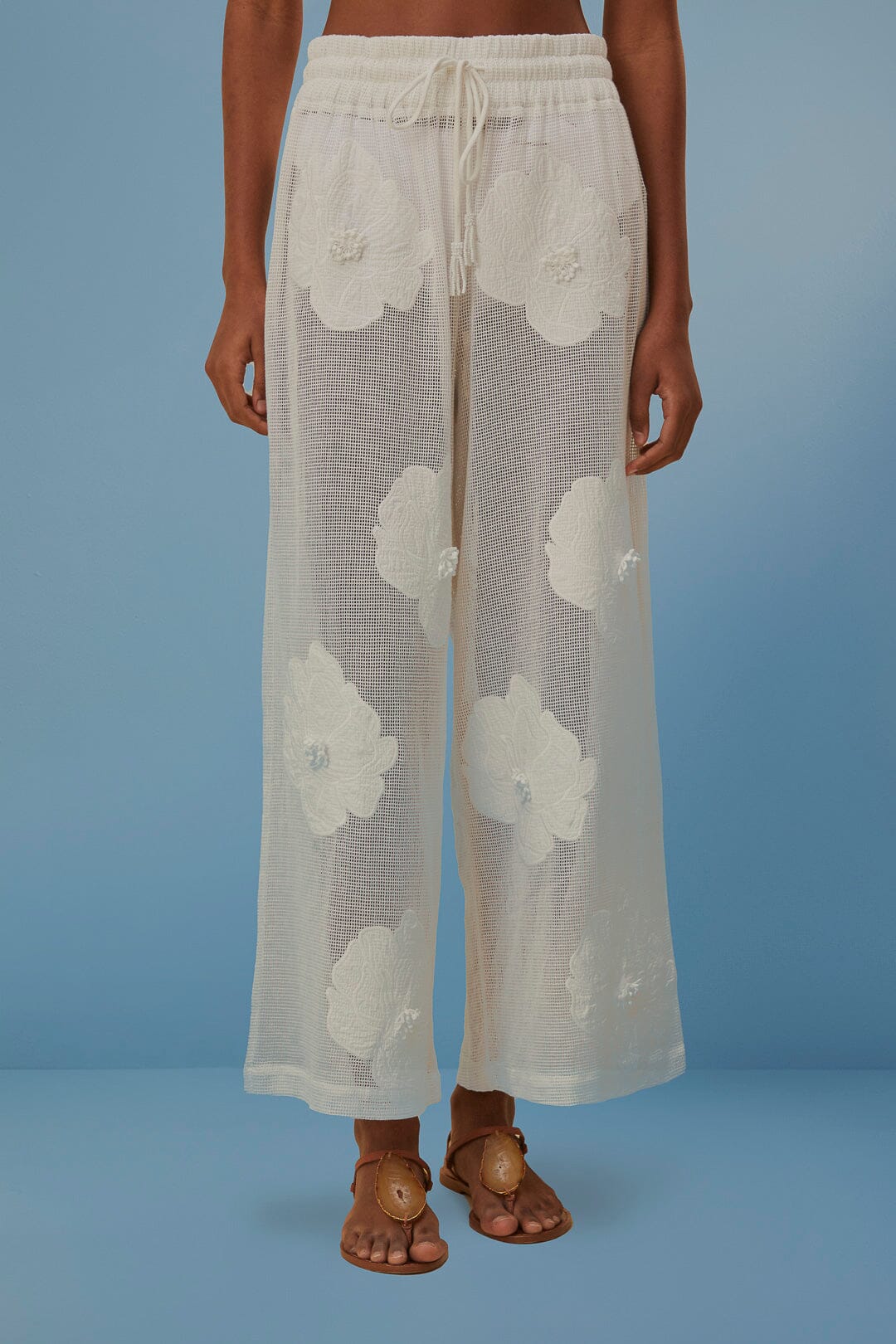 Pantalon à fleurs en coton - Blanc