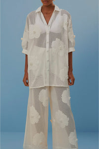 Pantalon à fleurs en coton - Blanc