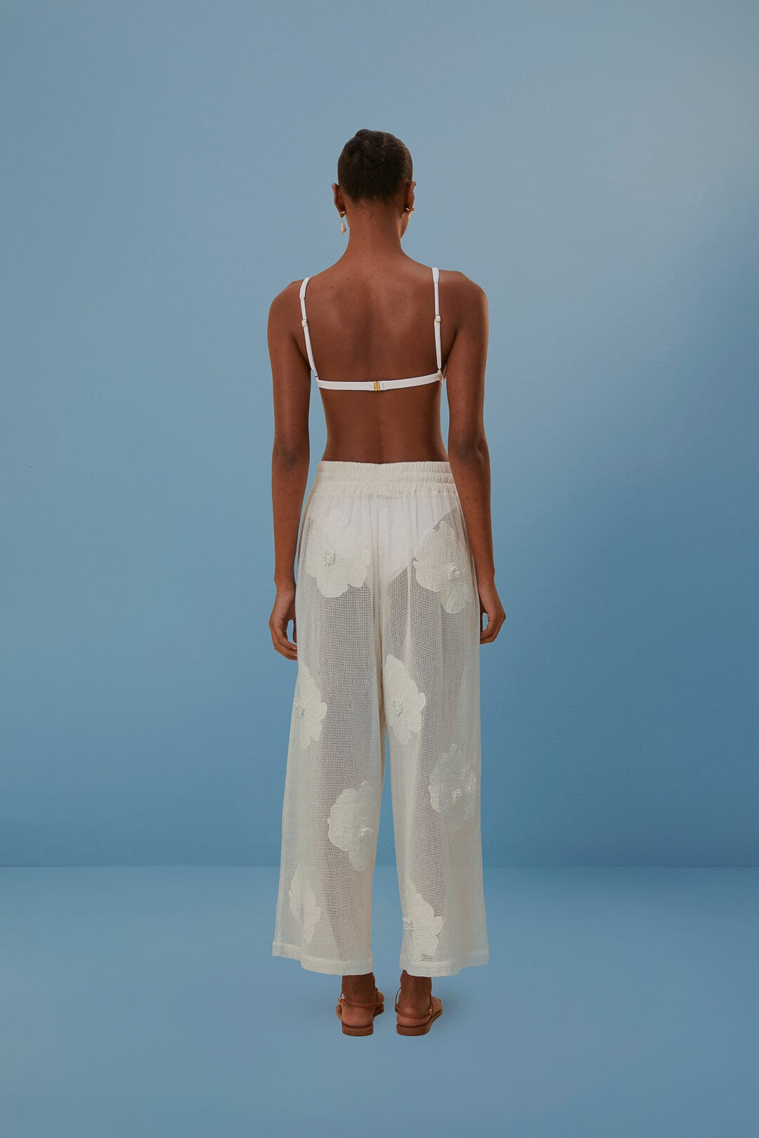 Pantalon à fleurs en coton - Blanc