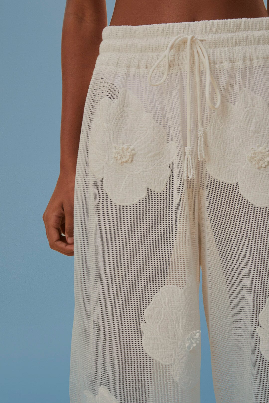 Pantalon à fleurs en coton - Blanc