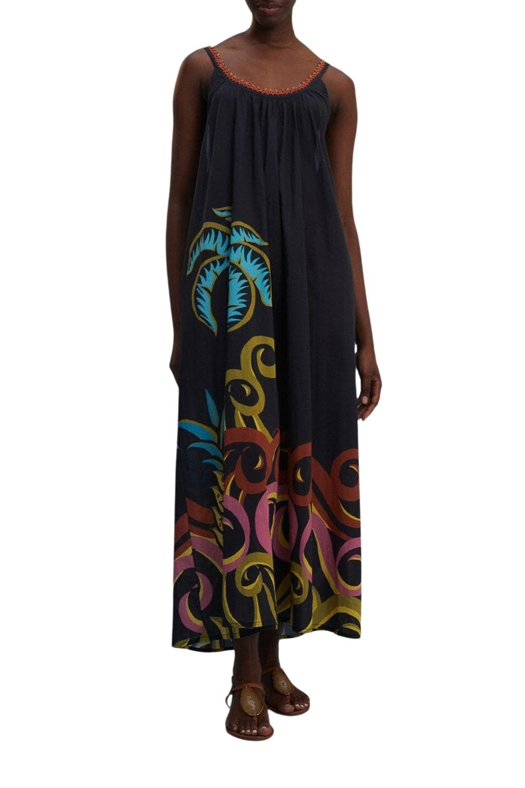 Robe longue Pineapple Wave en coton - Noir