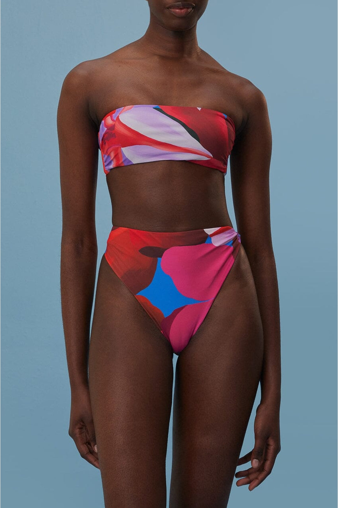 Bas de bikini taille haute Watercolor Flora - Rouge