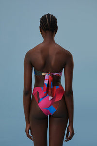 Bas de bikini taille haute Watercolor Flora - Rouge