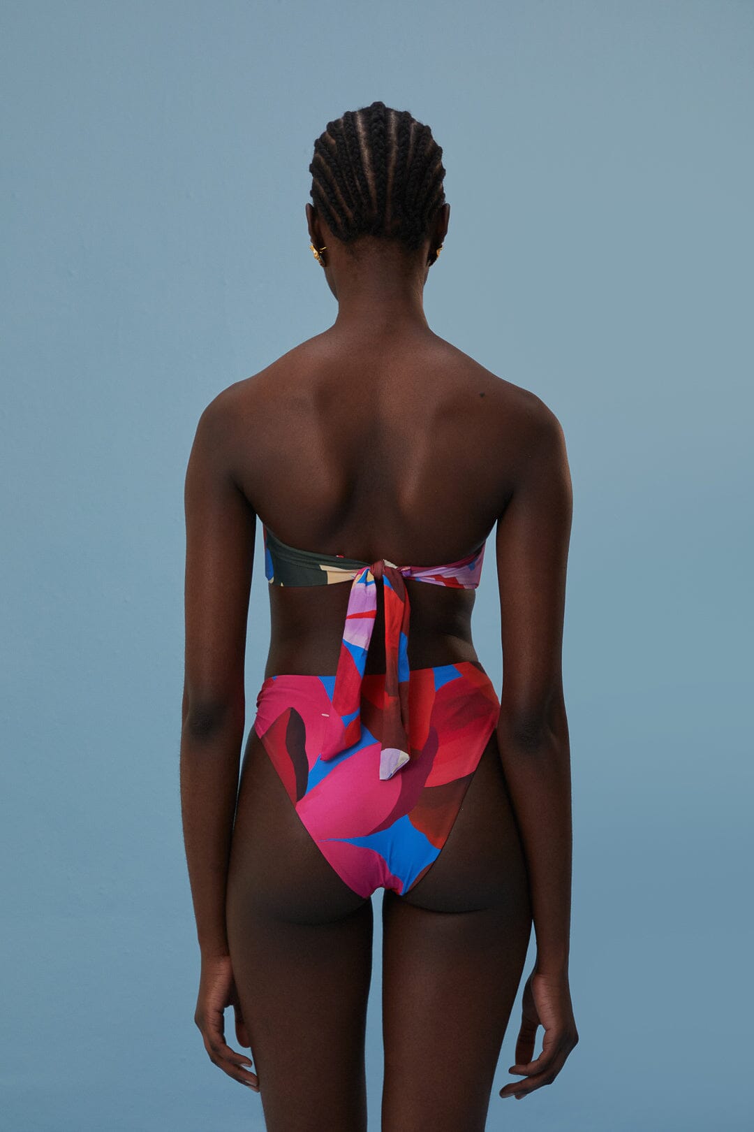 Bas de bikini taille haute Watercolor Flora - Rouge