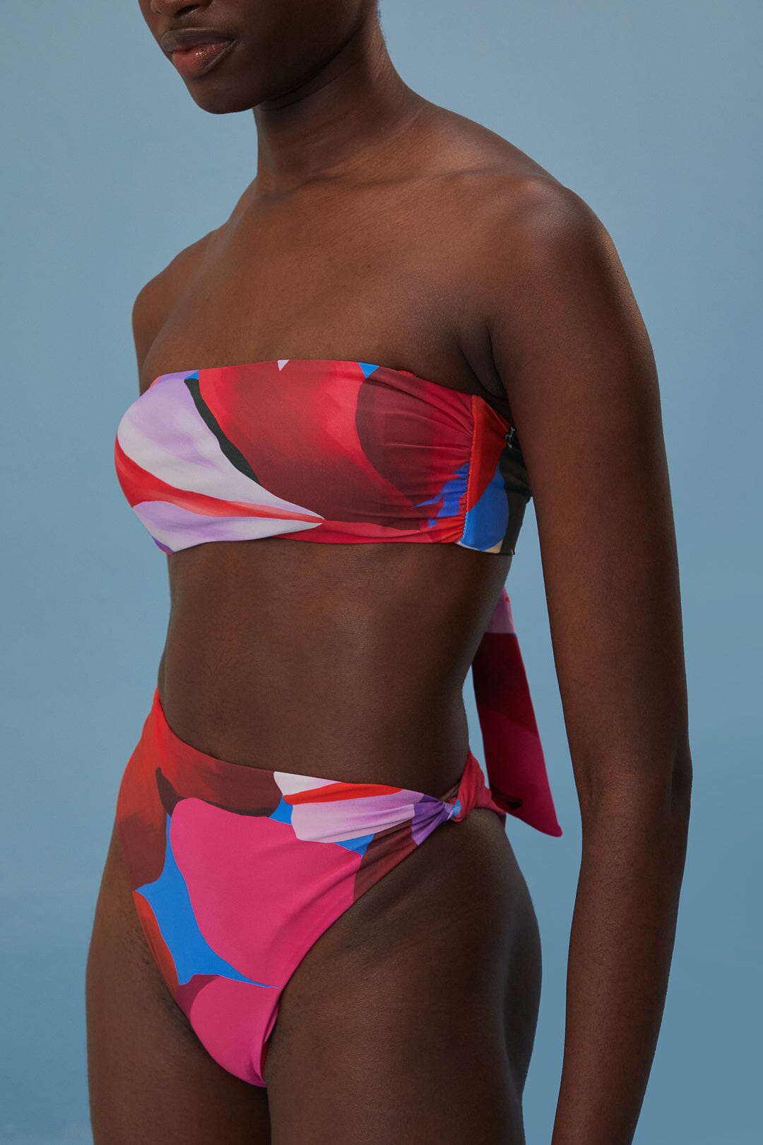 Bas de bikini taille haute Watercolor Flora - Rouge