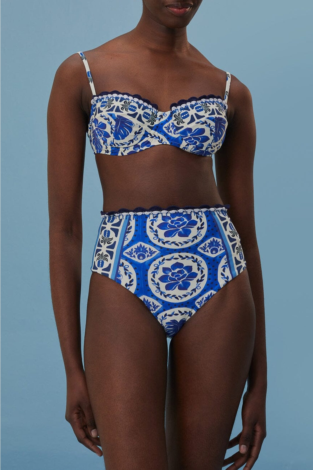 Bas de bikini taille haute Tile Dream - Bleu