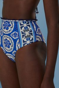 Bas de bikini taille haute Tile Dream - Bleu
