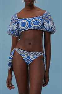 Haut de bikini à manches Tile Dream - Bleu