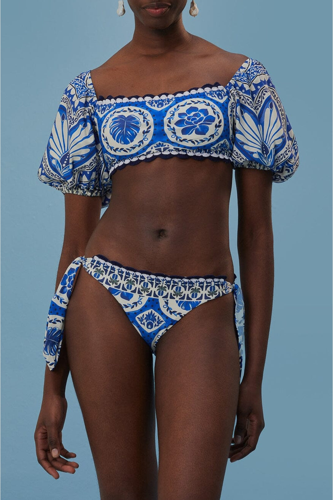Haut de bikini à manches Tile Dream - Bleu