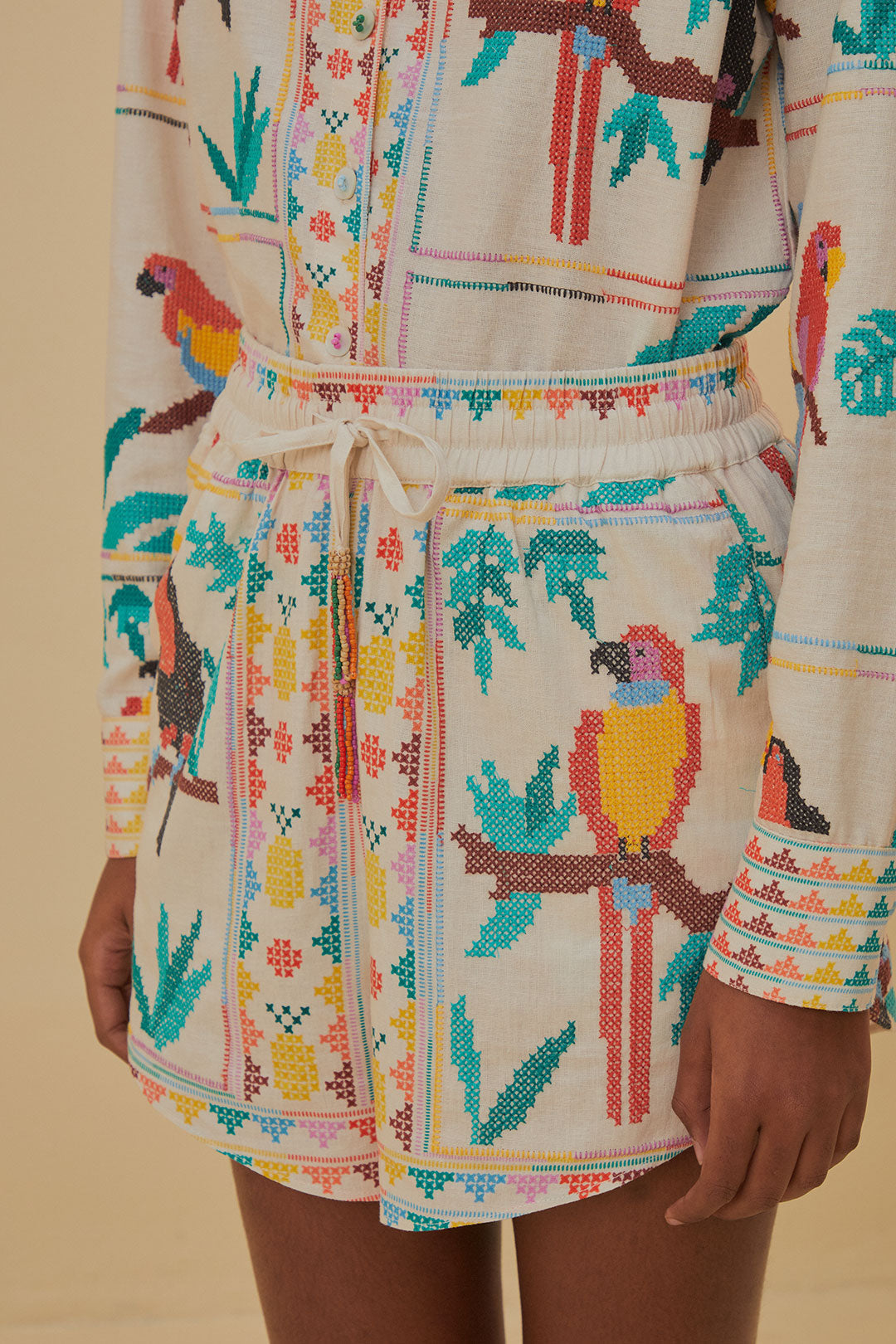 Short Stitched Birds en lin - Blanc