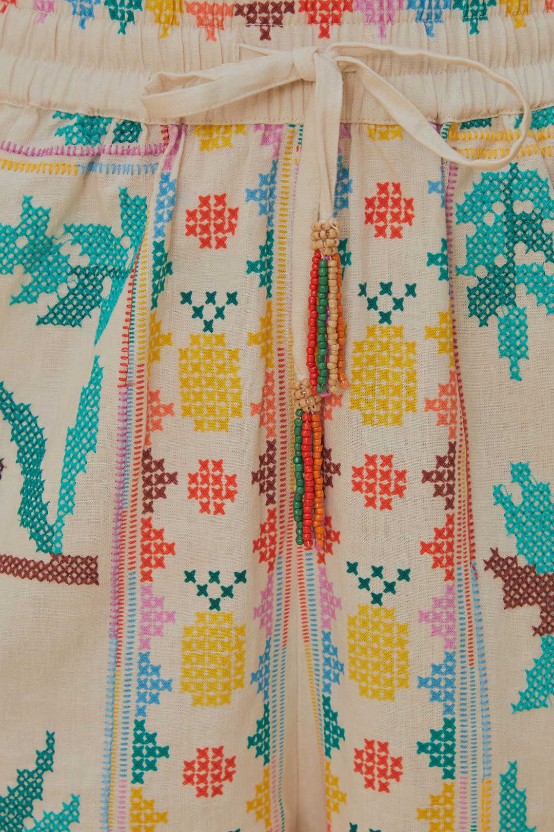 Short Stitched Birds en lin - Blanc