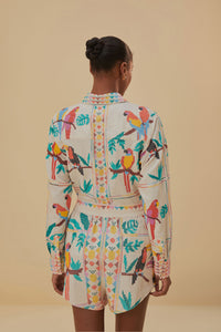 Short Stitched Birds en lin - Blanc