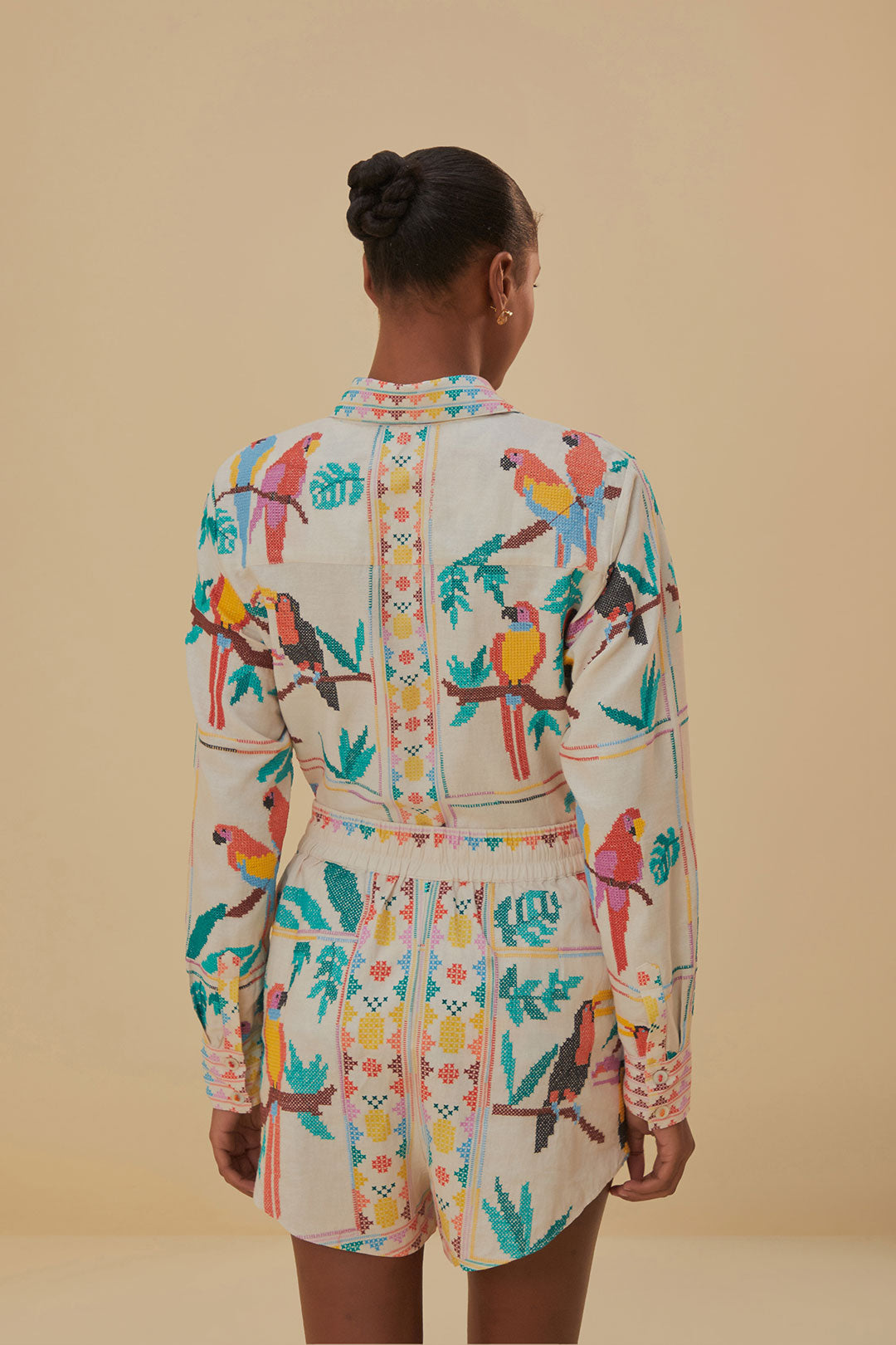 Short Stitched Birds en lin - Blanc