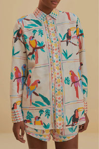 Short Stitched Birds en lin - Blanc