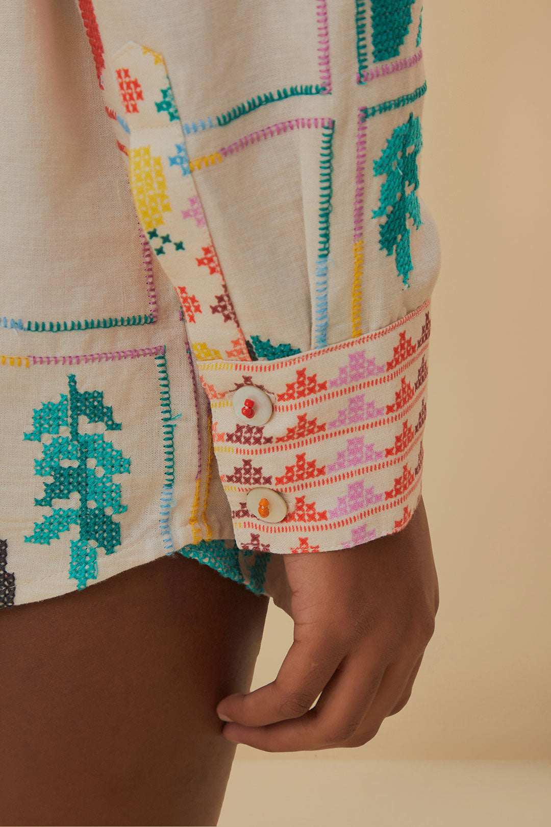 Chemise à manches longues à motif Tropical en lin - Blanc