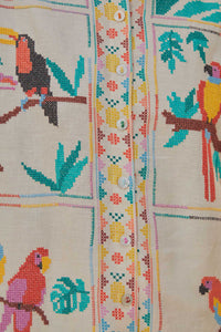 Chemise à manches longues à motif Tropical en lin - Blanc