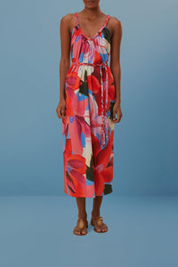Robe de plage sans manches à fleurs aquarelle en coton - Rouge