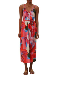 Robe de plage sans manches à fleurs aquarelle en coton - Rouge