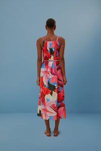 Robe de plage sans manches à fleurs aquarelle en coton - Rouge