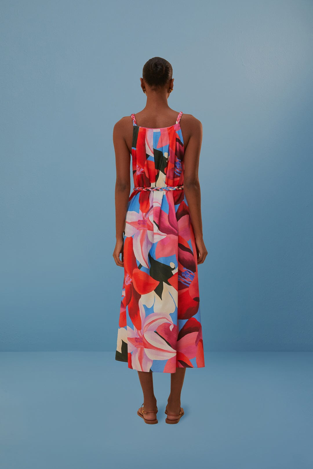 Robe de plage sans manches à fleurs aquarelle en coton - Rouge
