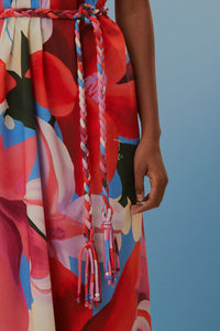 Robe de plage sans manches à fleurs aquarelle en coton - Rouge