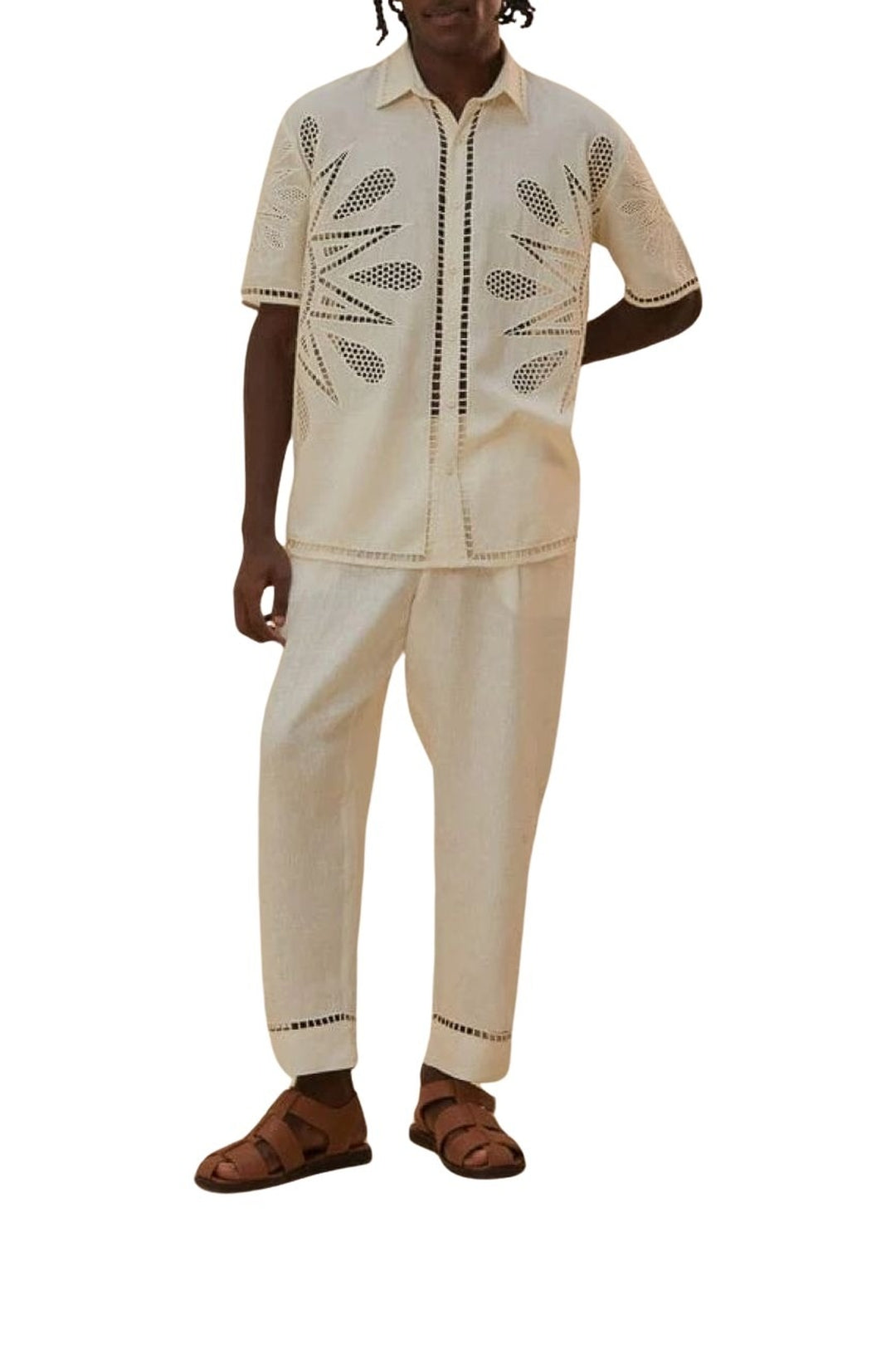 Chemise brodée Richelieu Sunset en lin - Blanc