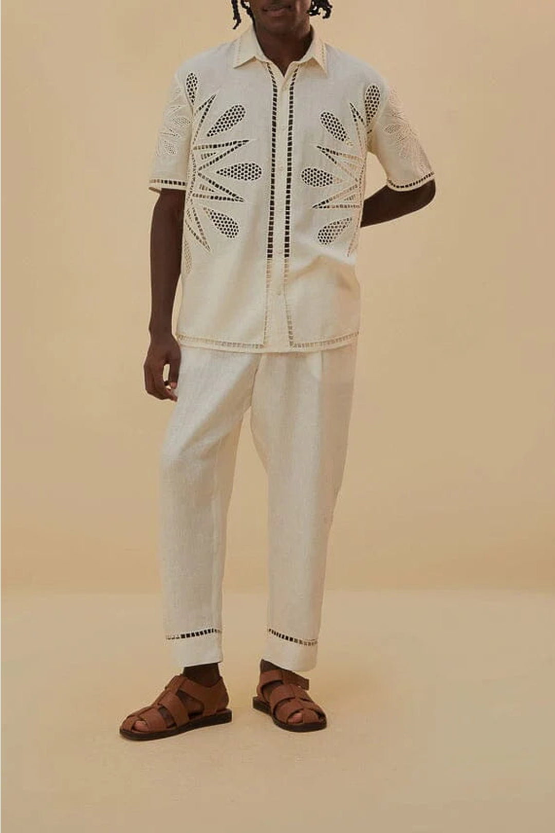 Chemise brodée Richelieu Sunset en lin - Blanc