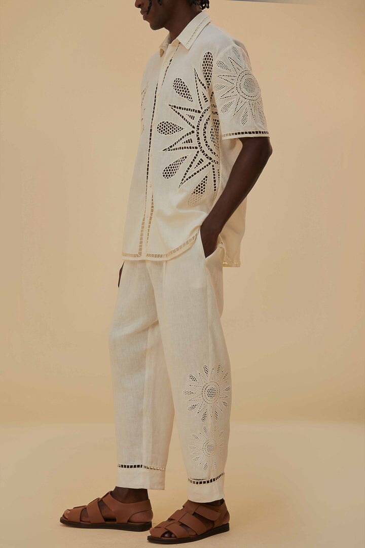 Chemise brodée Richelieu Sunset en lin - Blanc