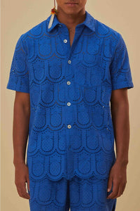 Chemise à œillets Ananas en coton - Bleu